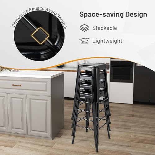 Miniatura 7 de Giantex Juego de 4 taburetes de barra de metal, taburetes industriales modernos de 30 pulgadas de altura con respaldo de cubo extraíble y