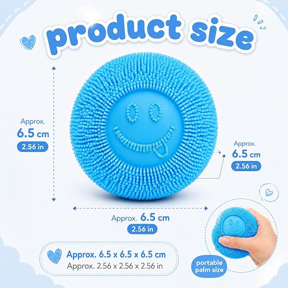 suction Fuzz Ball, Desktop Daily Accessory for Office Workers and Adults, Hand Training Tool with Premium Durable Material, Smiley Blue Decorative Item with Bag Packaging