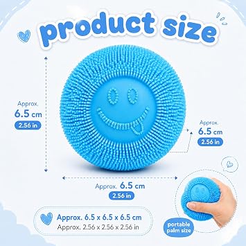 suction Fuzz Ball, Desktop Daily Accessory for Office Workers and Adults, Hand Training Tool with Premium Durable Material, Smiley Blue Decorative Item with Bag Packaging