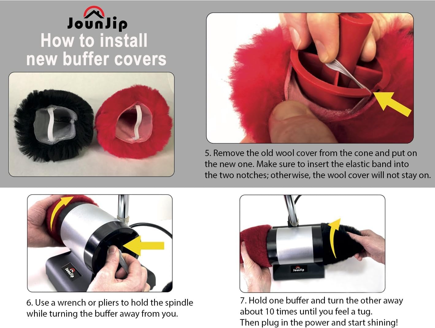 JOUNJIP Dual Wool Buffer Replacement Covers - Handmade 100% Lambswool Polisher Bonnets - for 2.5 x 3.5 Inch Buffing Cones