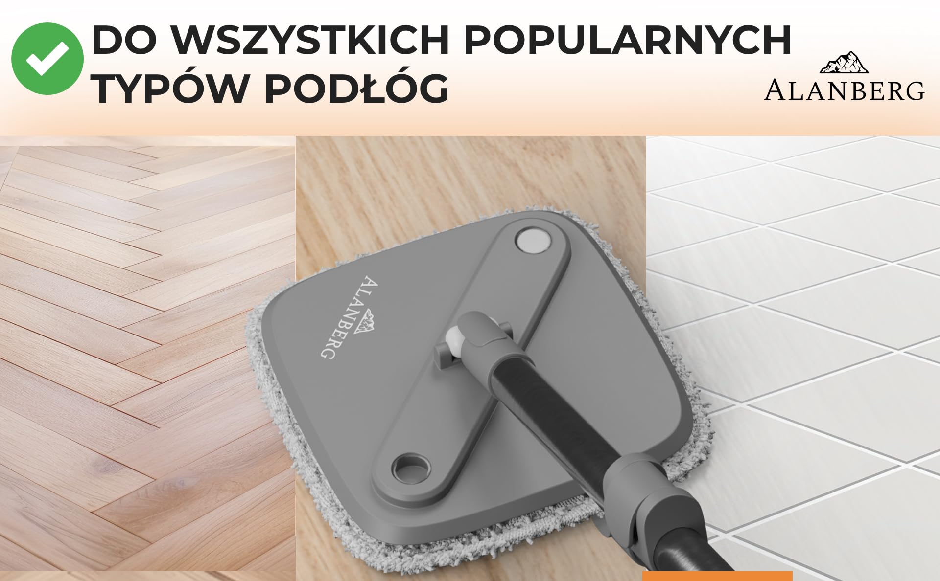 ALANBERG Nakładki z Mikrofibry 2 szt. – Wkłady do Mopa i Wiadra Gen1 & Gen2 – Wielorazowe Nakładki do Czyszczenia Wszystkich Twardych Podłóg