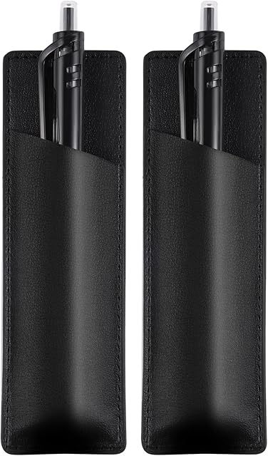 KINBOM 2pcs Leather Magnetic Pen Holder for Refrigerator PU Leather Pen Pouch Holder for Fridge or Other Metal Surfaces (Black)