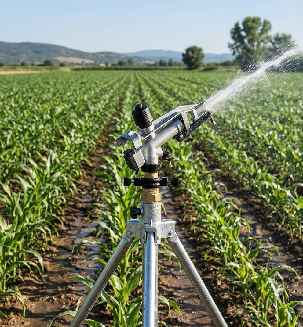 Cannone d'irrigazione Jolly 1 1/4", 17,5 a 29 m. Angolo di irrigazione regolabile. Pressione di esercizio da 1,5 a 5 bar. Collegamento femmina 1 1/4". Realizzato in metallo.