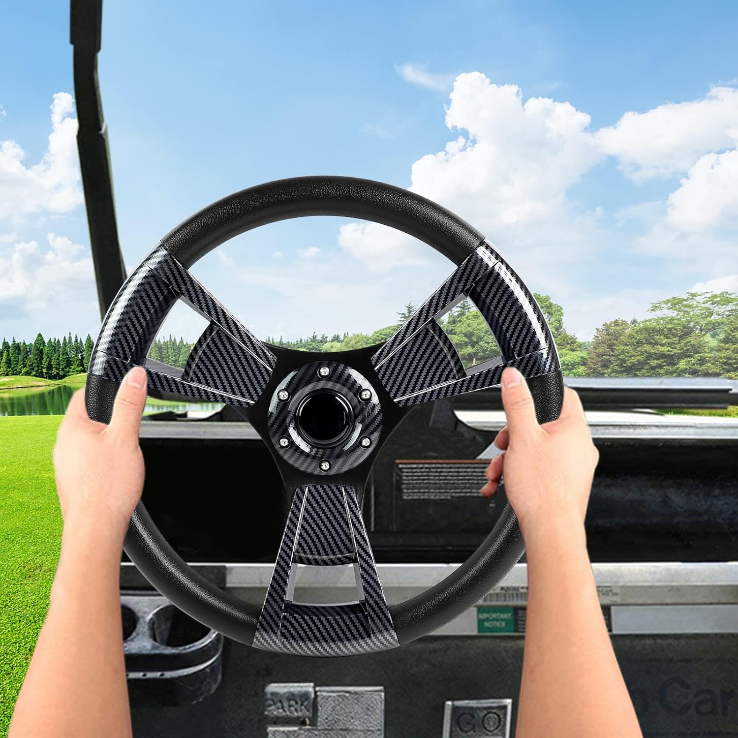MOSNAI 13.7'' 350mm Golf Steering Wheel, Racing Cart Fit Club Car DS and Precedent,Yamaha EZGO RXV & TXT Golf Cart Steering Wheel Style 11