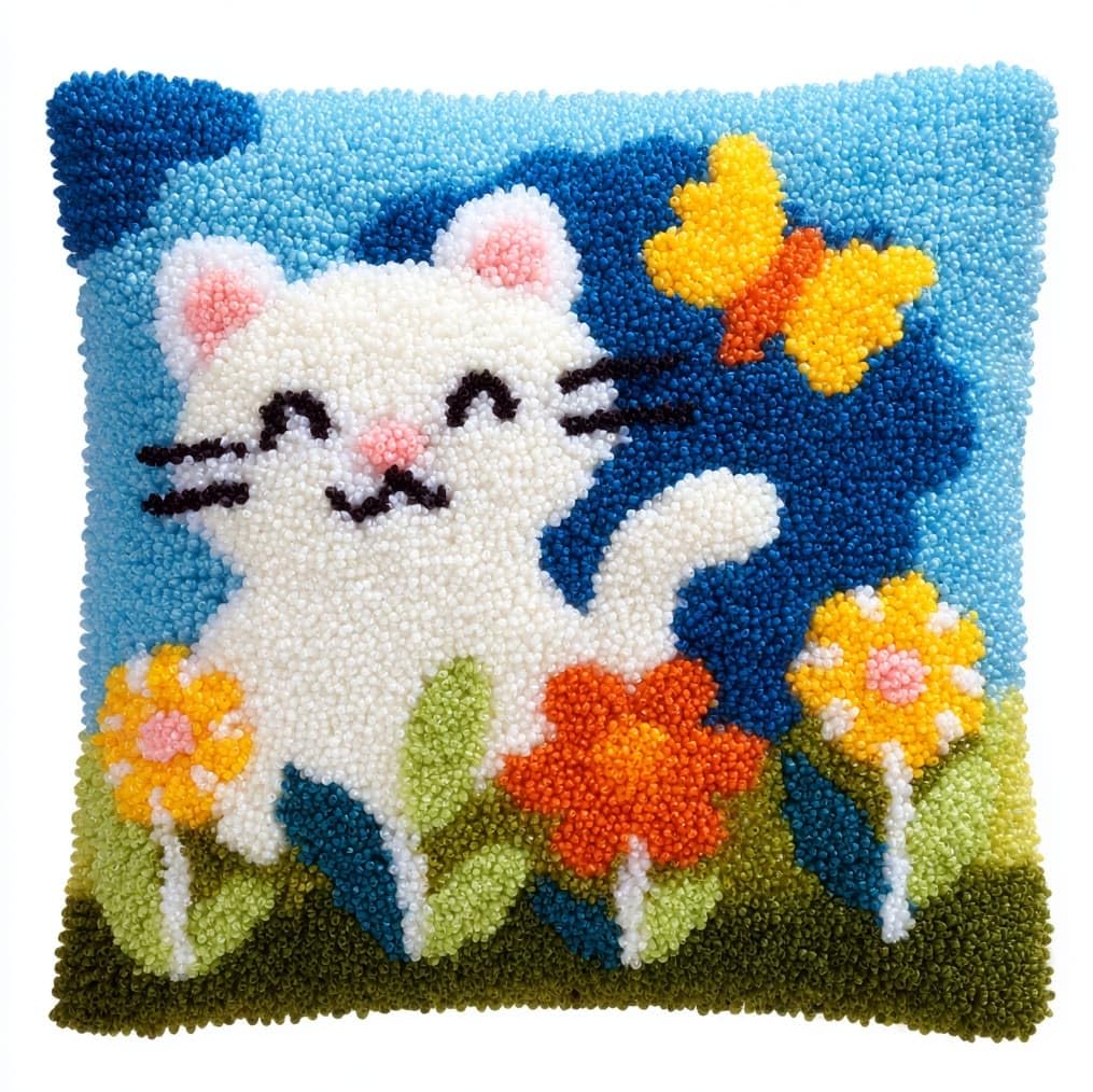 AxiangziK Latch Hook Kits 17x17in,Cats and Butterflies
