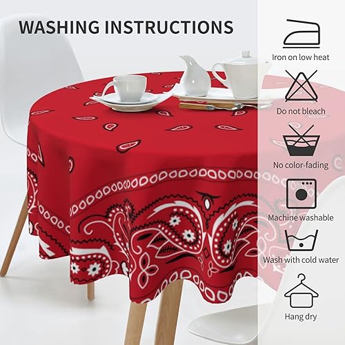 Miniatura 5 de Pañuelo redondo con borde rojo y estampado de cachemira de 60 pulgadas, mantel redondo de tela para mesa de comedor, para vacaciones, hogar, picnic,