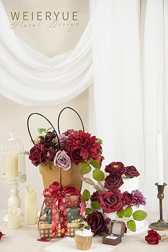 Miniatura 4 de Juego de flores artificiales de seda para centros de mesa, decoración de pasteles, ramos de boda, boutonnieres, decoración del hogar (memoria rojo