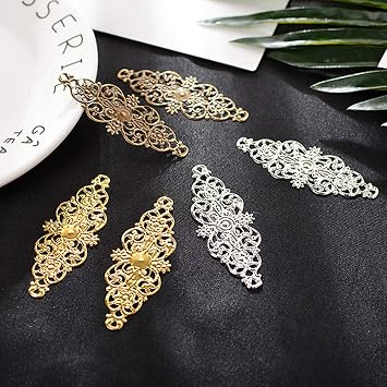 HEALLILY 36 PCS Metal Filigree Wraps: Jewelry Findings for Hairpin Crafters - Bridal Headpiece Cosplay Hair Accessories for Events (2.44 Inch)