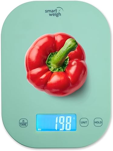 Smart Weigh Báscula digital de cocina verde menta para cocinar, pérdida de peso, seguimiento de calorías, hornear, control de porciones de alimentos