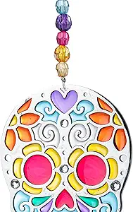 GANZ ACRYF-134 Bright Colorful Silver Tone Sugar Skull 6 x 2 Acrylic Decorative Hanging Christmas Ornament
