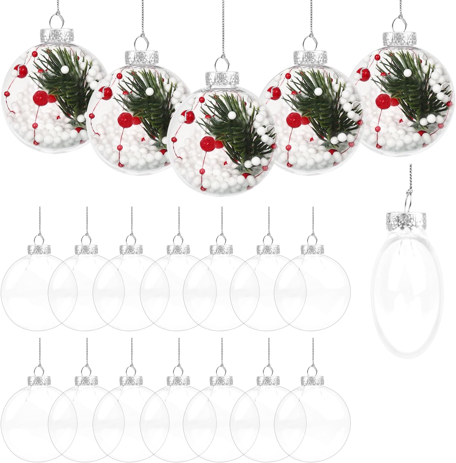24PCS Plasitc Discs Ornaments,2.36 Inch Clear Flat Fillable Hanging Ornament Balls for DIY Craft Projects Wedding Christmas Tree Home Decor