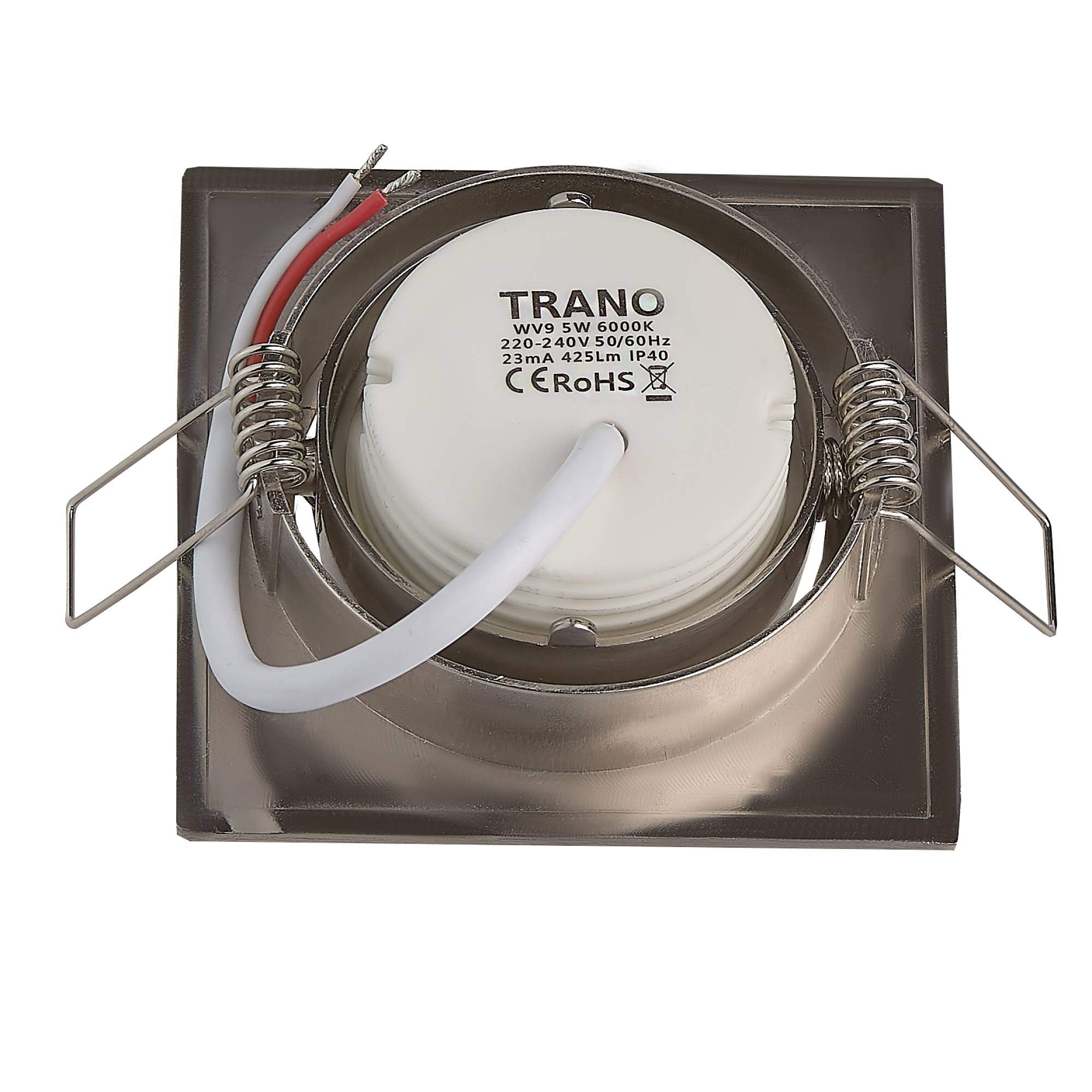 Juego de 6 focos LED empotrables plateados, rectangulares, 5 W, blanco cálido, 230 V, plano, empotrable, orientable y regulable, orificio de perforación de 75 mm