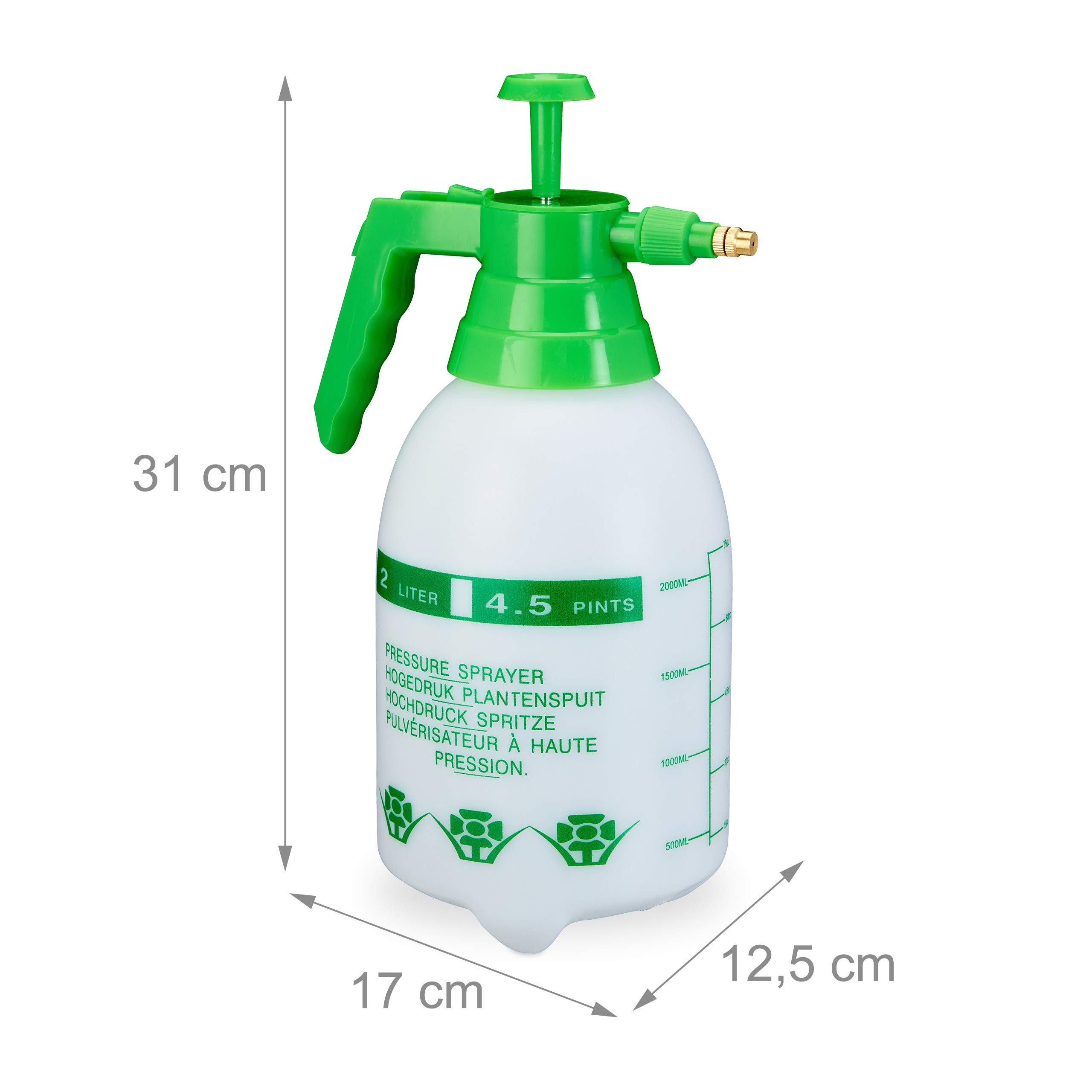 Relaxdays Pumpsprühflasche, einstellbare Messingdüse, Pflanzen Bewässerung, Pestizide, Putzmittel, 2l Drucksprüher, grün | Pflanzen Bewässerung, Pestizide, Putzmittel, 10x 2l Drucksprüher