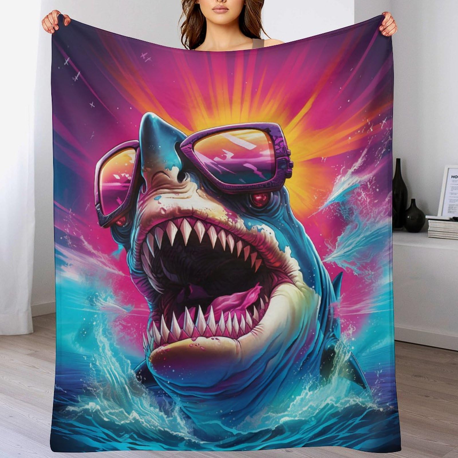 Couverture requin polaire flannel contre le froid lit canapé 180x200