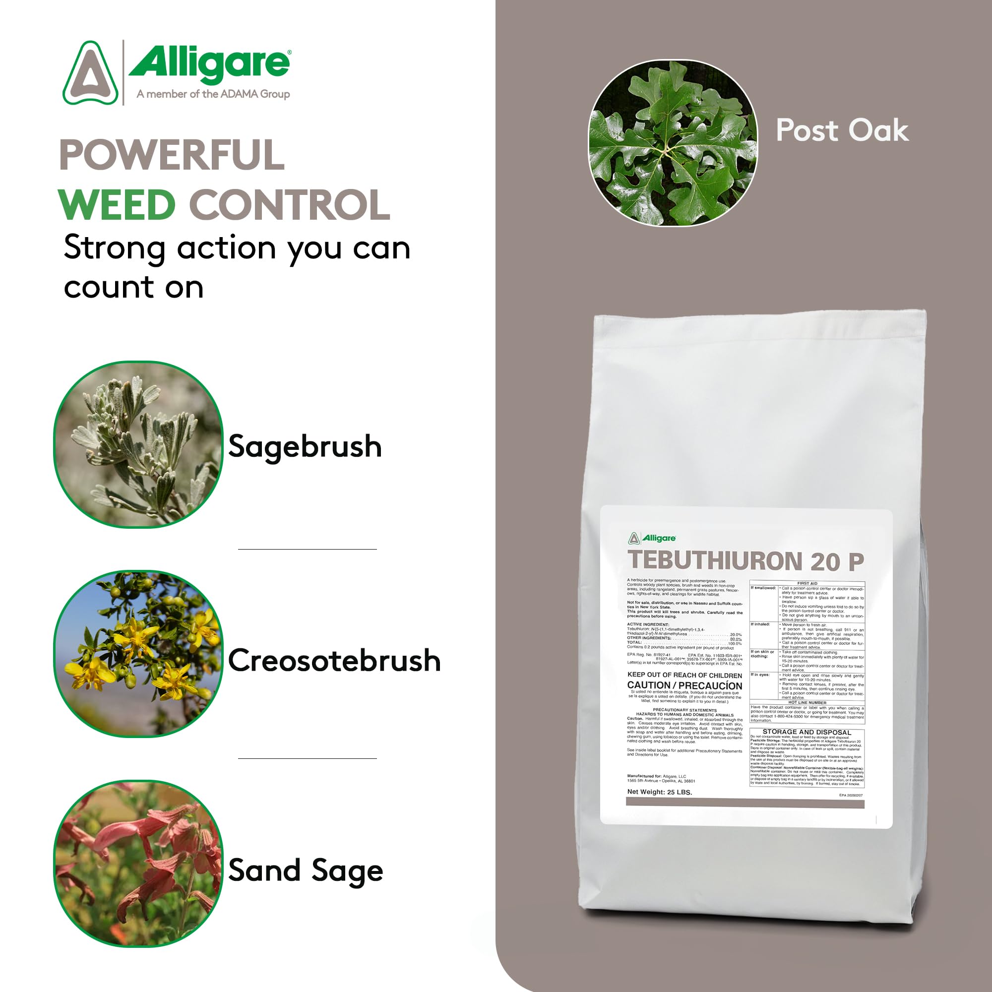 Amazon.com : Alligare Tebuthiuron 20P Herbicide Weed Killer for Rangeland,  Pastures, and Wildlife Habitats - Pre & Post-Emergence Brush Killer -  Long-Lasting, Selective Control of Woody Plants - 25 lb : Patio,