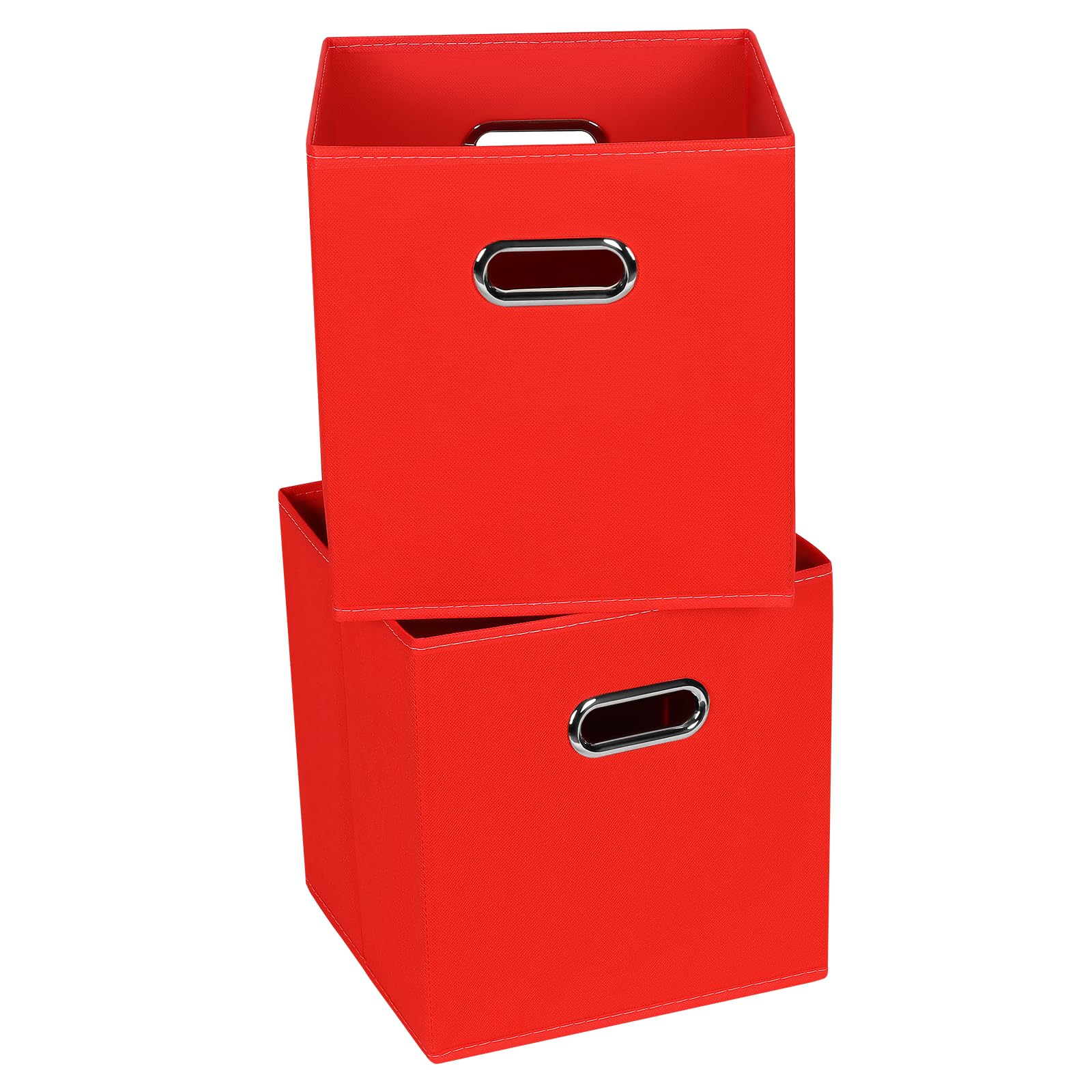 11 Inch Cube Storage Bins ,Black Fabric Cubes Organizer Baskets with Handle, Foldable Basket for Closet or Collapsible Storage Box, 11x11x11 Set of 2 (Red)