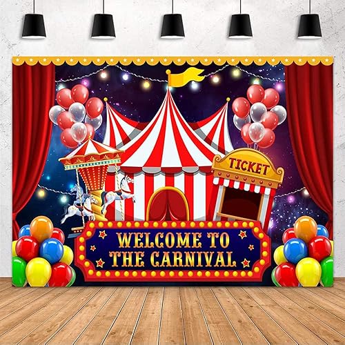 Miniatura 2 de MEHOFOND Telón de fondo de carnaval de circo para fotografía, temática de carnaval, decoraciones de cumpleaños, pancarta de bienvenida al carnaval,