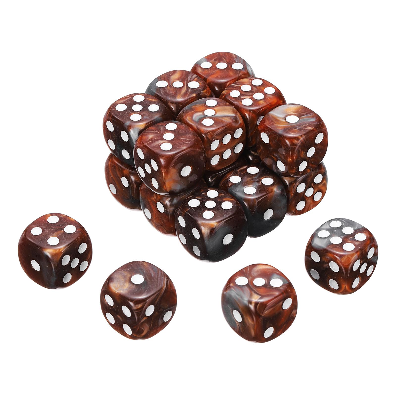 sourcing map 24Pcs 6 Sided Colored Standard Dice, 16mm Acrylic D6 Mini Polyhedral Pearl Pattern Two Tone Colors Game Dice Set for Table Games, Gray/Orange, White Point