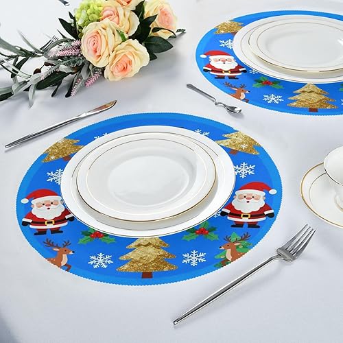 Miniatura 6 de Merry Christmas Dark Blue Round placemats for Dinner Table placemats Plates 15x15 in individuales para comedor