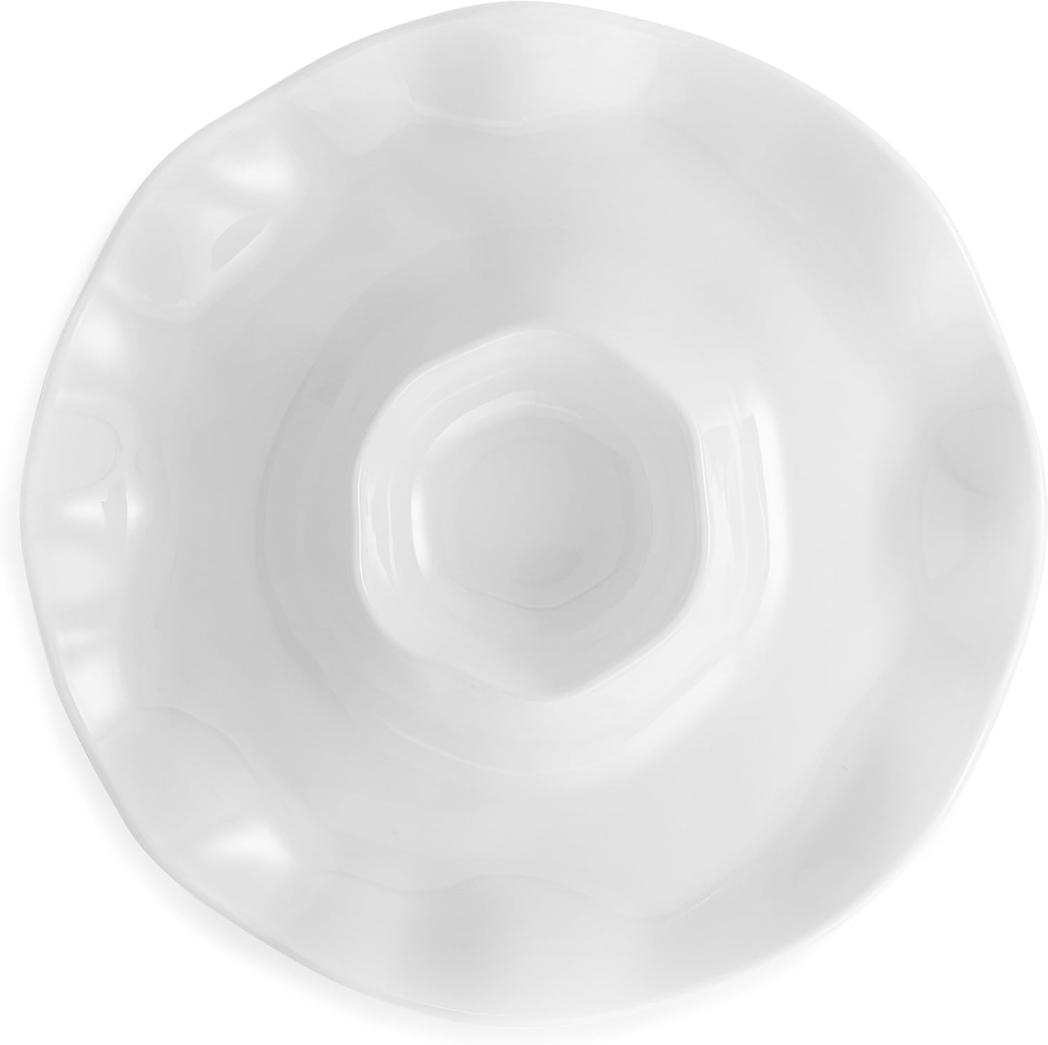 Q Squared Ruffle BPA-Free Melamine Chip & Dip Platter, 16-Inches, Luxe White