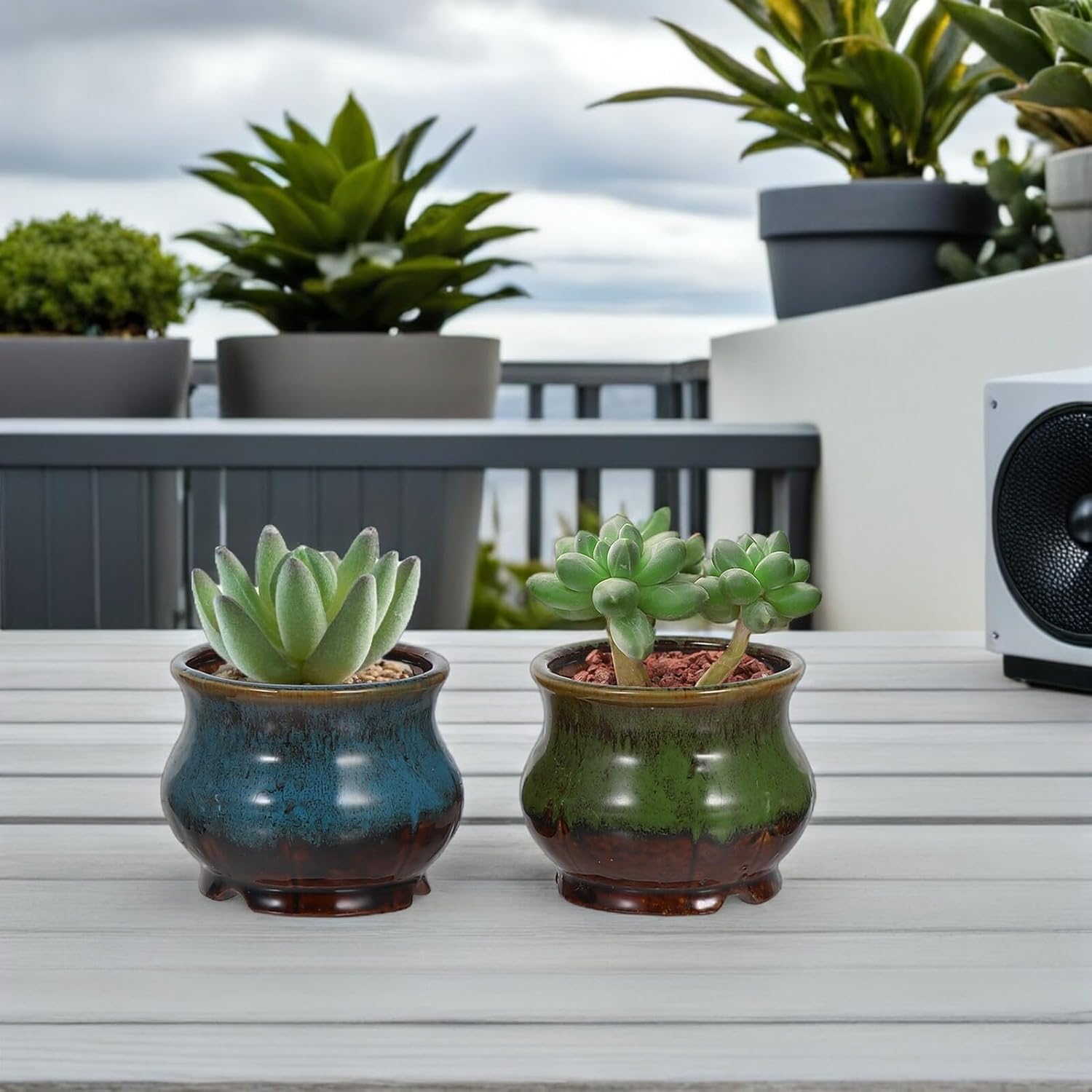 DOITOOL 5pcs Glazed Ceramic Flower Pots for Succulent Plants Indoor and Outdoor Use Vintage Round Bonsai Planters Assorted Colors Set for Home Garden Patio Decor