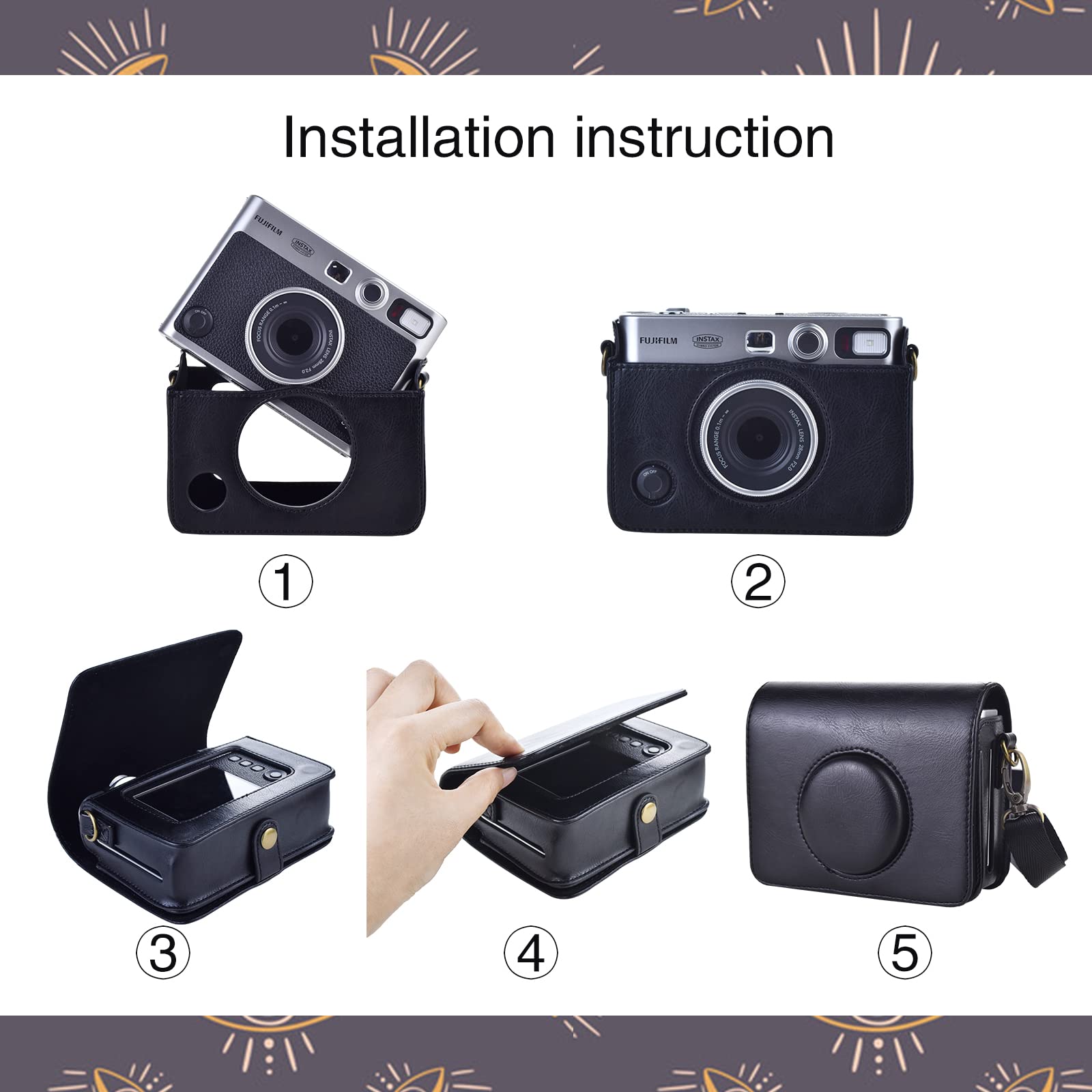 MUZIRI KINOKOO Fuji Mini EVO - Custodia per fotocamera compatibile con Fuji Mini EVO con tracolla regolabile, Nero