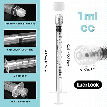 10 pack 1ml Sterile Luer Lock Syringe tube and cap