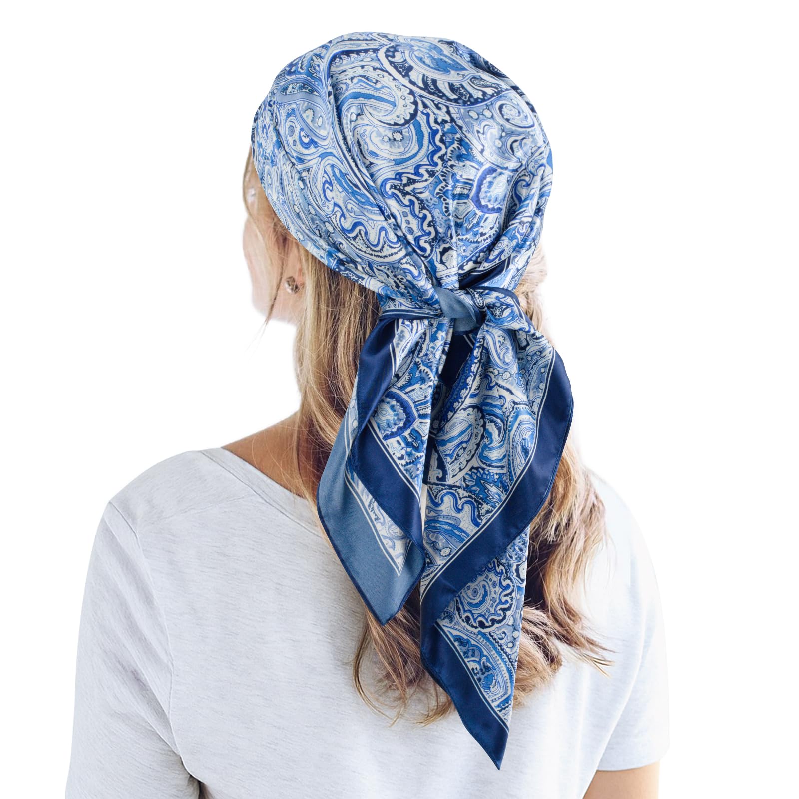 Womens 23.6 inch Satin Silk Feeling Formal Square Neck Scarf Head Hair Wraps Kerchief
