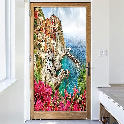 Miniatura 3 de Película estática para ventana de Italia, panorama costero de verano y playa, película de vidrio para decoración del hogar de ventanas de vidrio,