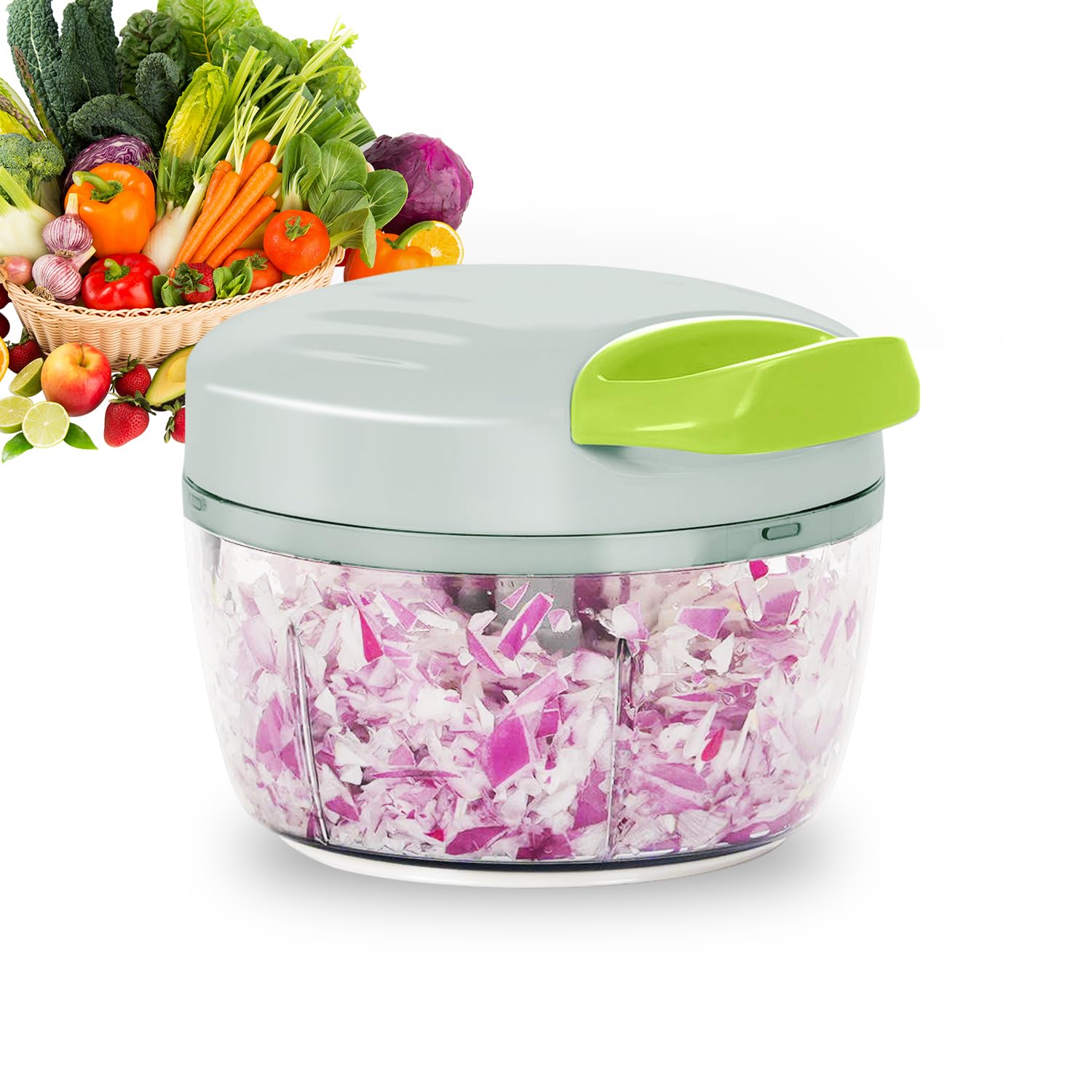 Procesador manual de alimentos picador de verduras 2.3 tazas pequeño mini cuerda de tracción manual picadora de cebolla picadora de ajo con 3 cuchillas de acero inoxidable - verde