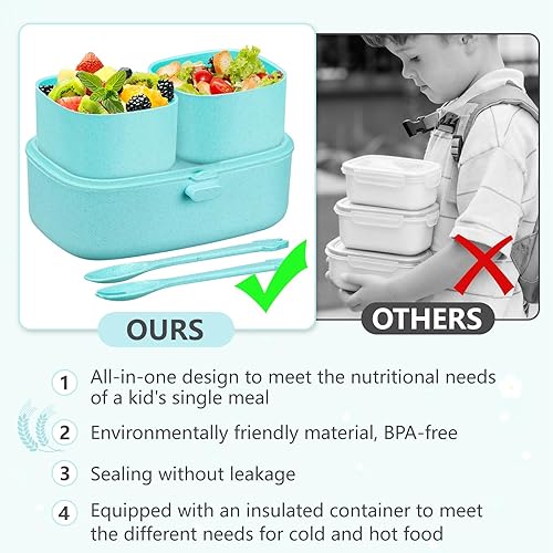 Miniatura 4 de Lonchera Bento con termo de sopa de 8 onzas para niños, recipientes de comida a prueba de fugas, 3 compartimentos con bolsa de almuerzo y tarro de