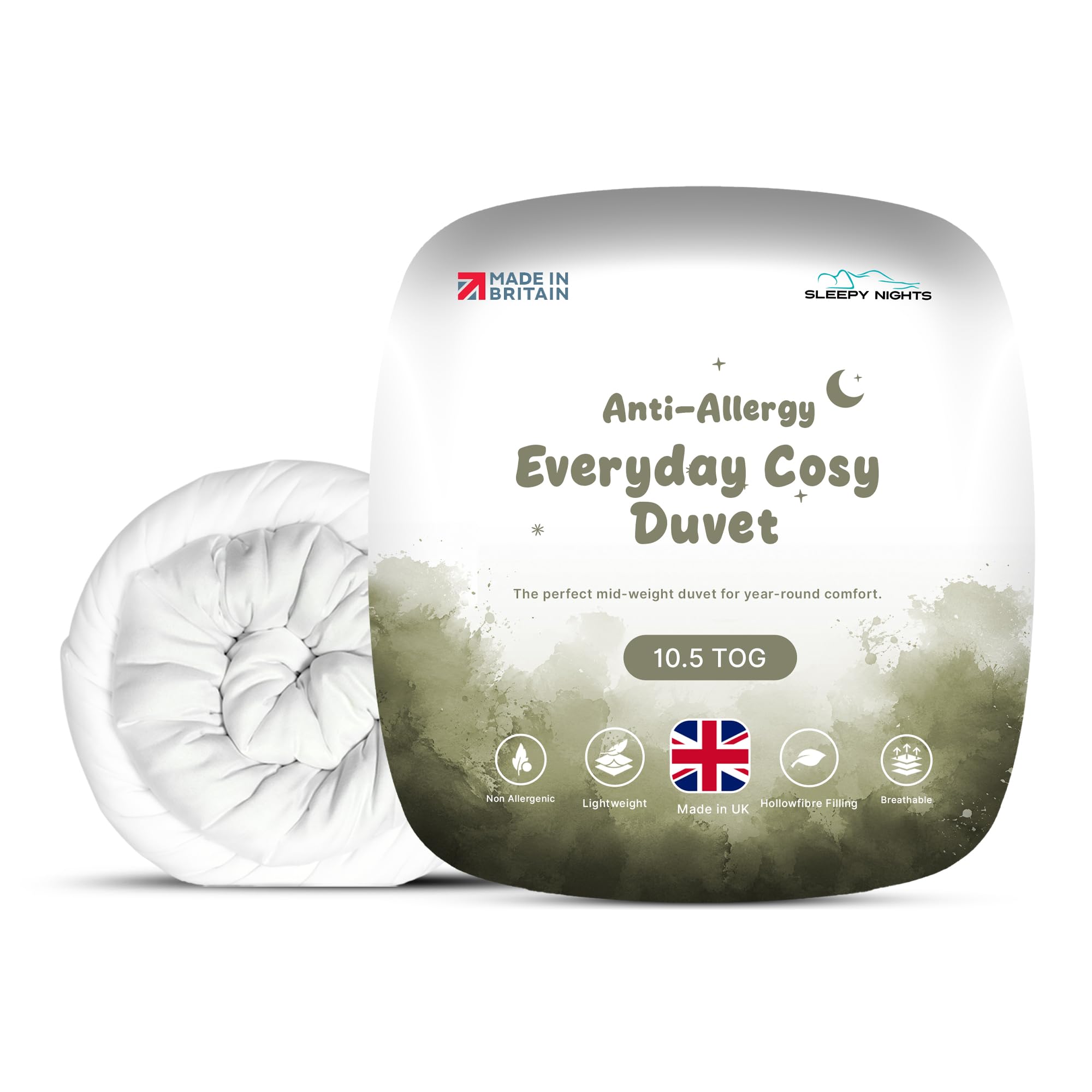 SleepyNights Single Duvet 10.5 Tog - All Year Round Breathable Quilt Anti-Allergy & Hypoallergenic Hollowfibre Filling, Soft & Cosy, Non-Allergenic (135 x 200cm)
