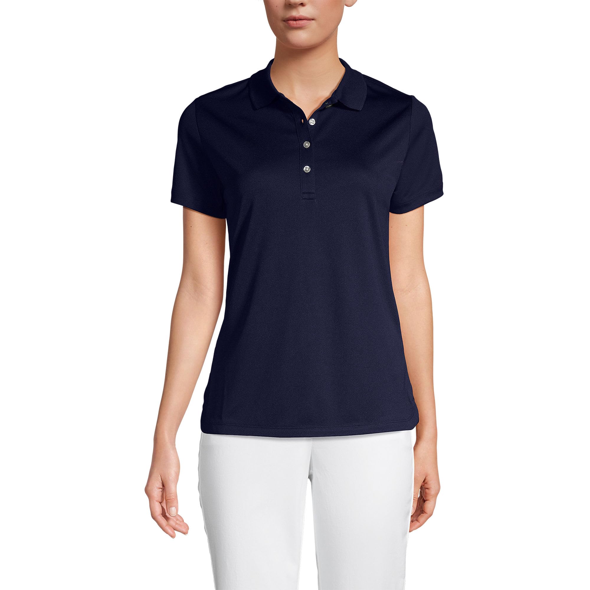 Lands' End Solid Active Polo da donna a maniche corte - Blu - L