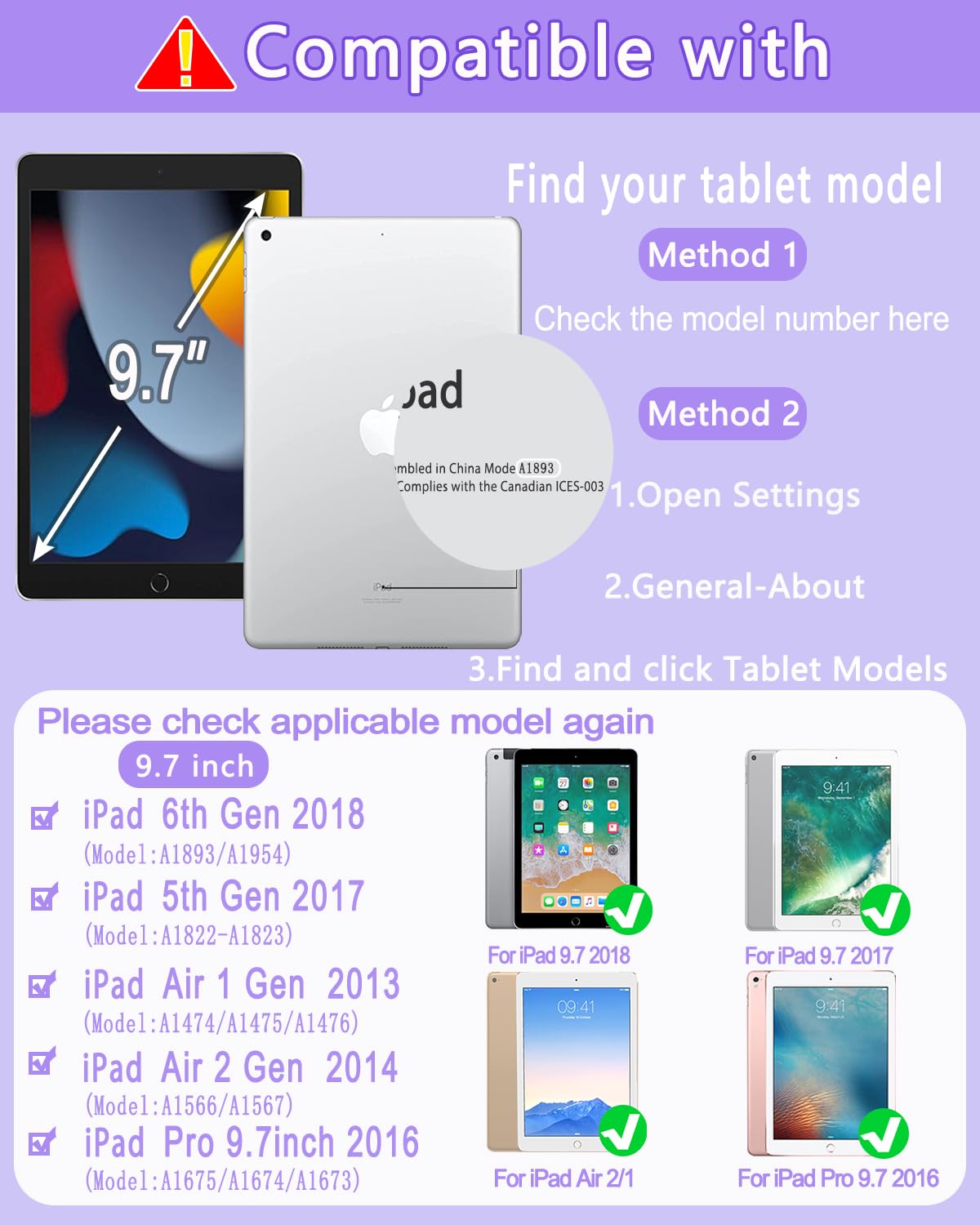 EAMPANG Case with Keyboard for iPad 6th/5th Generation Air 1 2 Pro 9.7inch,7 Color Rainbow Backlight Detachable USB-C Keyboard Magnetic Case with Pen Slot for iPad 2018 2017 Purple