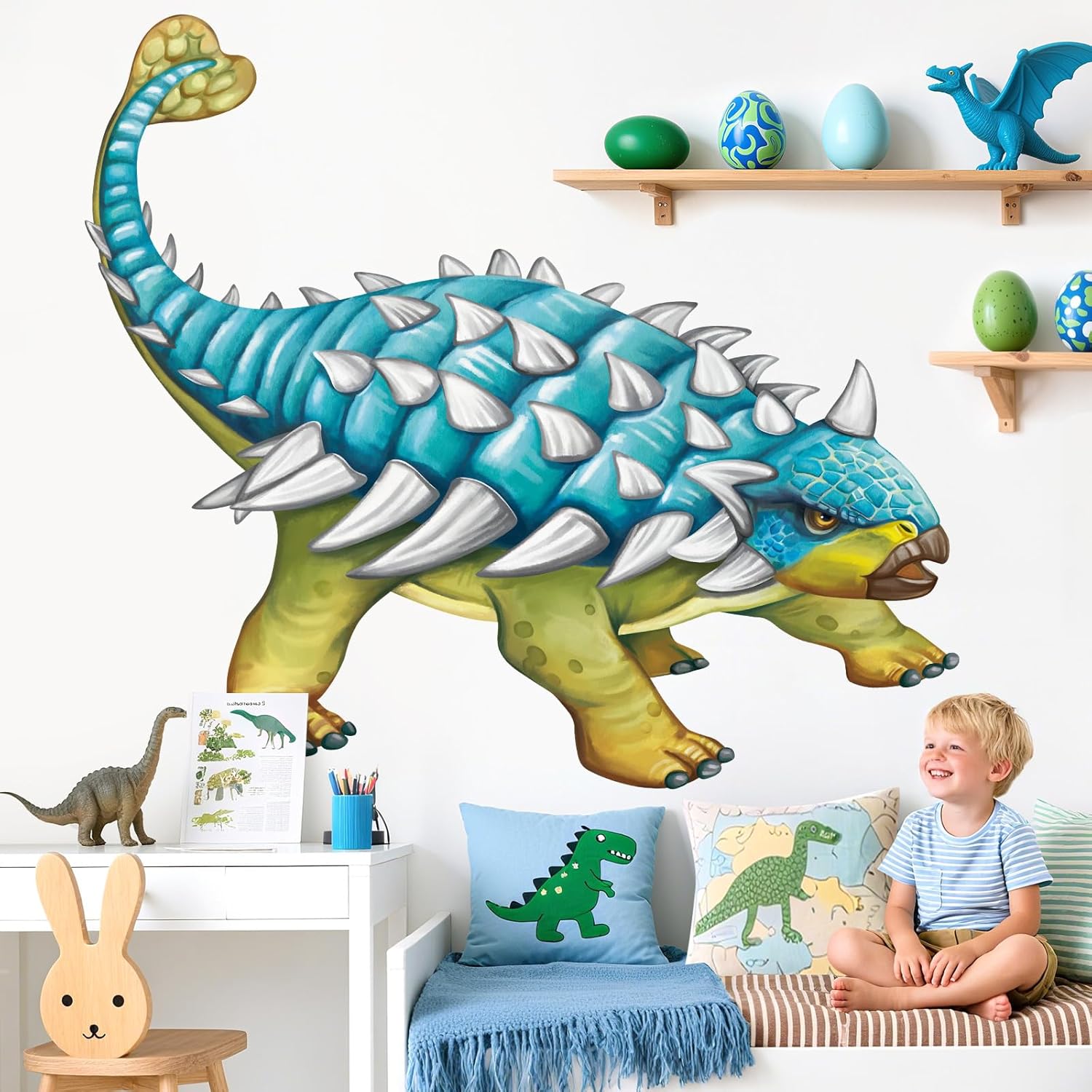 decalmile Large Dinosaurs Wall Decals Tropical Jungle Animal Dino Wall Art Wall Stickers Boys Bedroom Playroom Baby Nursery Home Decor