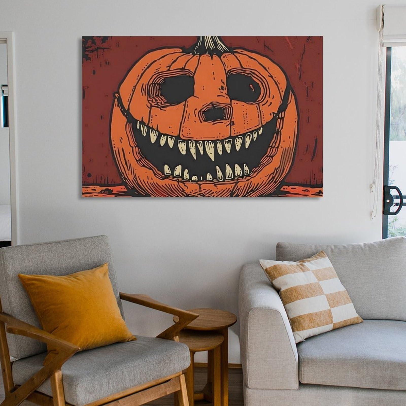 Wewejia Halloween Canvas Wall Art 48x24 Inch - Vintage Pumpkin Moon Gothic Painting For Living Room, Bedroom, Kitchen Decor