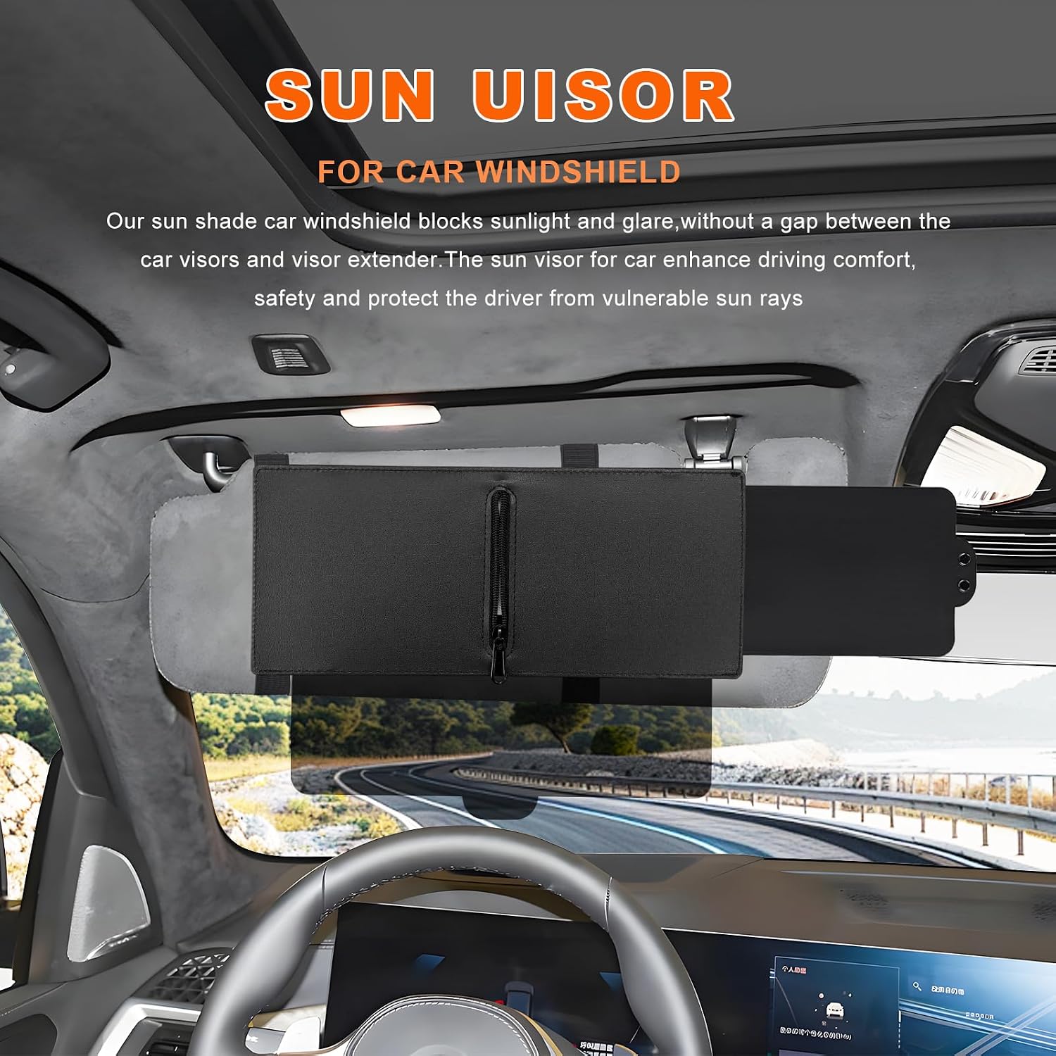 Polarized Sun Visor for Car with Zipper Slider, Anti-Glare Sunvisor Extension with PC Lens & Side Sunshade, Windshield Visor Extender Protects from UV Rays for Driver Side