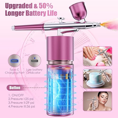 Miniatura 4 de Airbrush-Kit - Cepillo de aire inalámbrico de alta presión con compresor - Aerógrafo para uñas Mini recargable de mano aerógrafo máquina para