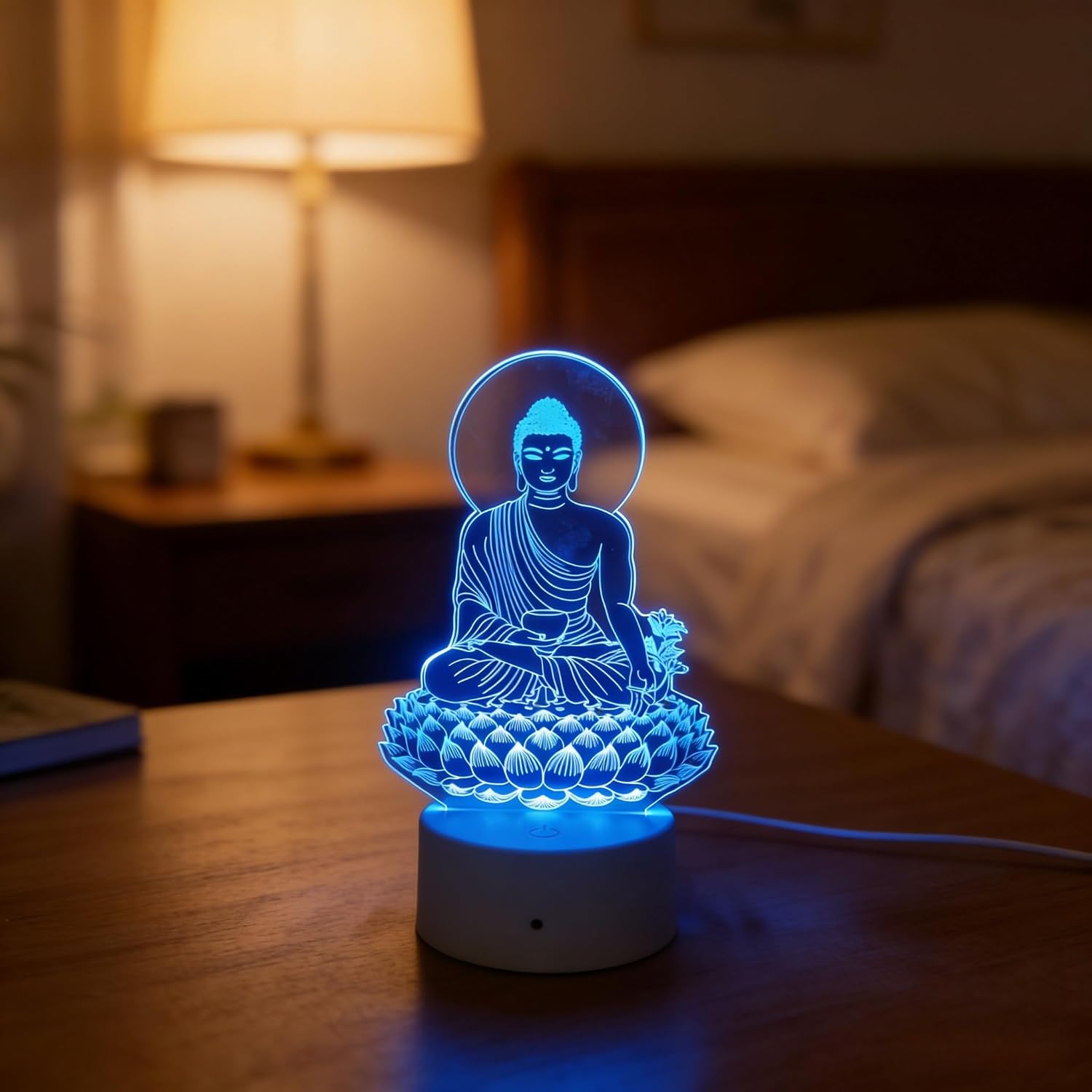 Creative 3D Neon Sign Buddha Meditation Optical Illusion LED Table Desk Lamp 7 Colors Changing Acrylic Sheet Touch Switch Decor for Bedroom Office USB Powered image 3