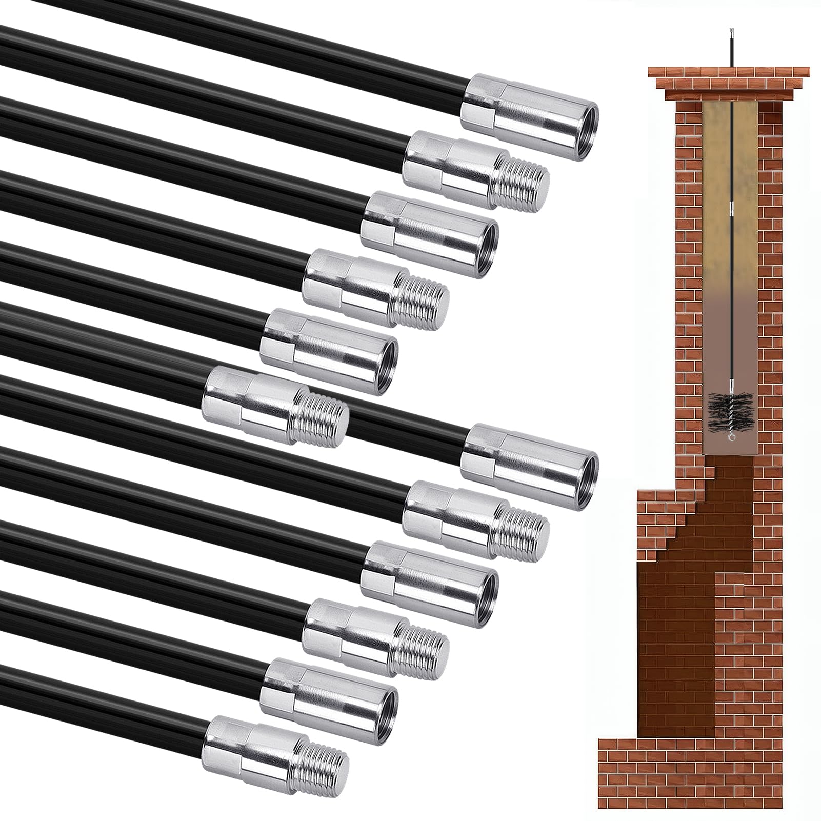 Snapklik.com : 36FT Fiberglass Chimney Cleaning Rod - Chimney Brush Rod ...