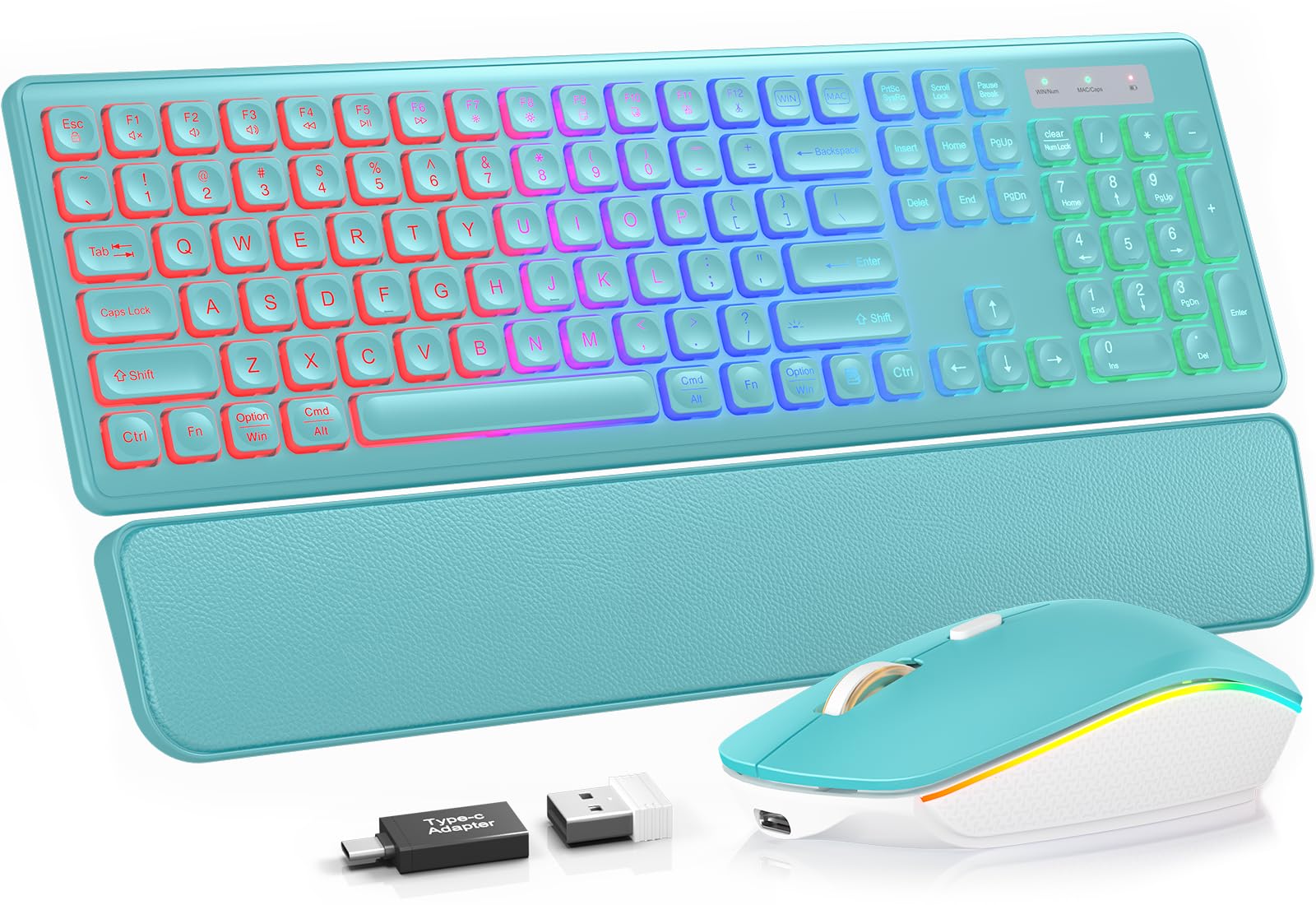 Wireless Keyboard and Mouse Combo, RGB Backlit, Wirst Rest, Rechargeable
