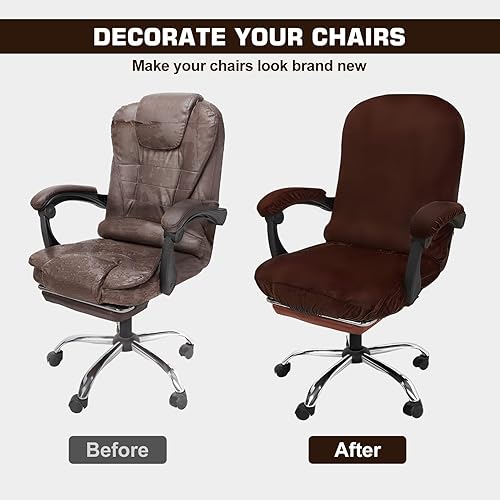 Miniatura 8 de Funda para silla de oficina con fundas para reposabrazos, funda elástica para silla de escritorio, tela jacquard a cuadros, respaldo alto, funda de