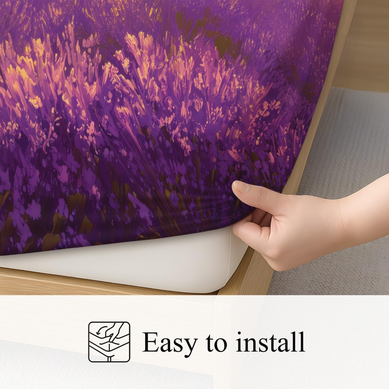 Lavendel Feld Spannbetttuch Landhaus Sonnenuntergang Lila Blumenfeld Spannbettlaken 140 x 200 x 30 cm 3teilig Mikrofaser Bettwäsche Set mit 2 Kissenbezüge 80 x 80 cm Kein Flachbettlaken