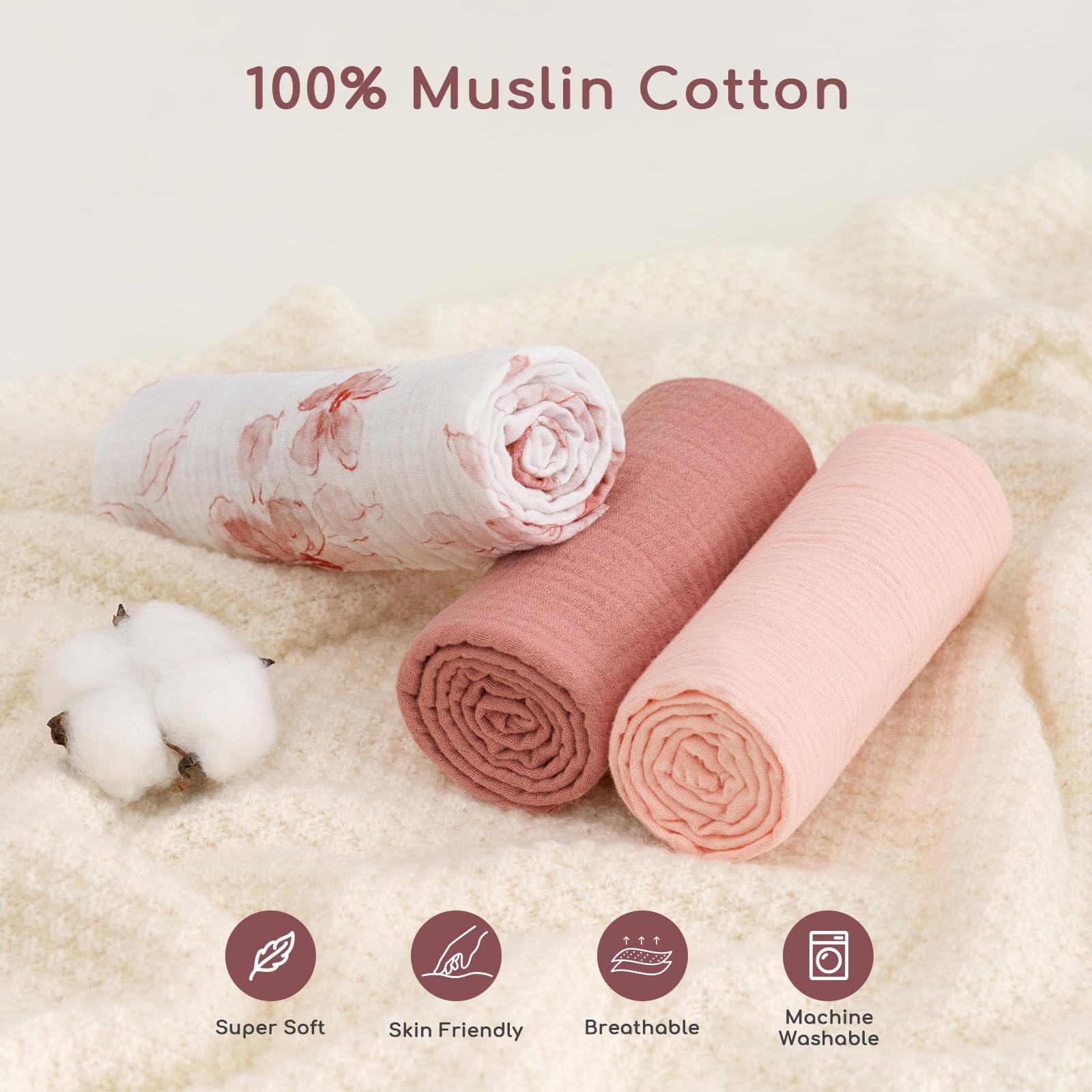 Yukkidds Baby Moses Basket Sheets 81x41cm, 3 Pack 100% Muslin Cotton Fitted Sheets for Bassinet Crib & Pram Mattress - Image 2