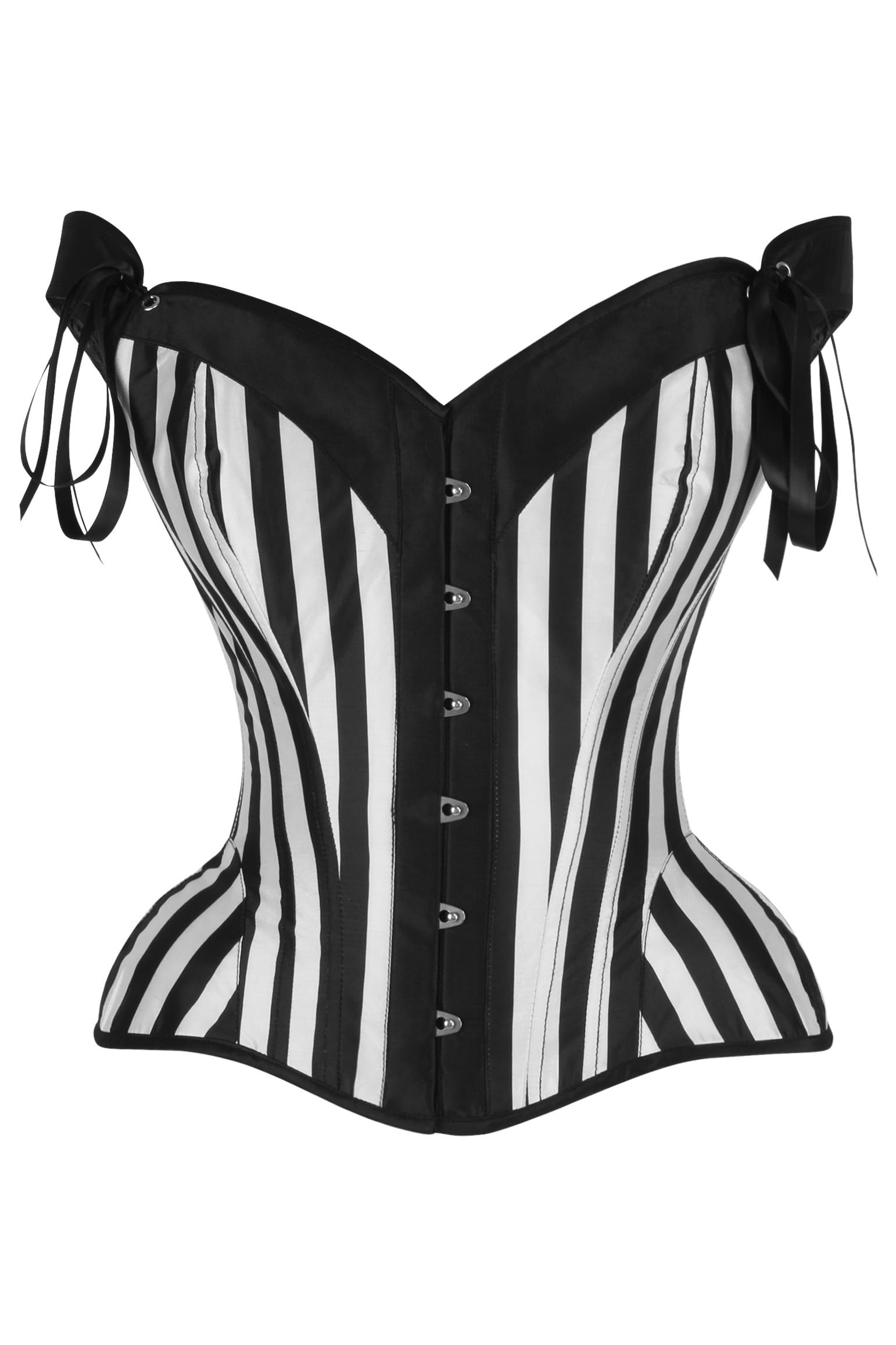 daisy corsets Women's Top Drawer Black/White Striped Steel Boned Corset W/Straps Corset (Pack of 1)-picture-11