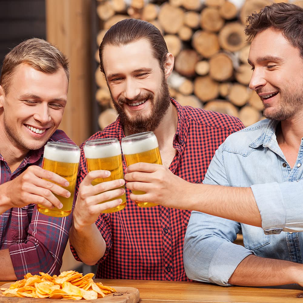 Juego de 6 vasos de cerveza con pajita de cristal, vasos de cerveza de 16 onzas, vasos de vidrio, vasos de café, ideales para whisky, refrescos, té, gran regalo + 2 cepillos de limpieza