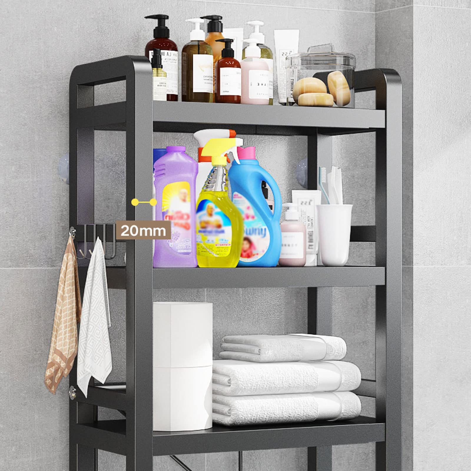 Unidad de almacenamiento sobre el inodoro estante de almacenamiento de baño, estante organizador de bambú sobre el inodoro, ahorro con estantes ajustables de 3 niveles estante de baño retráctil