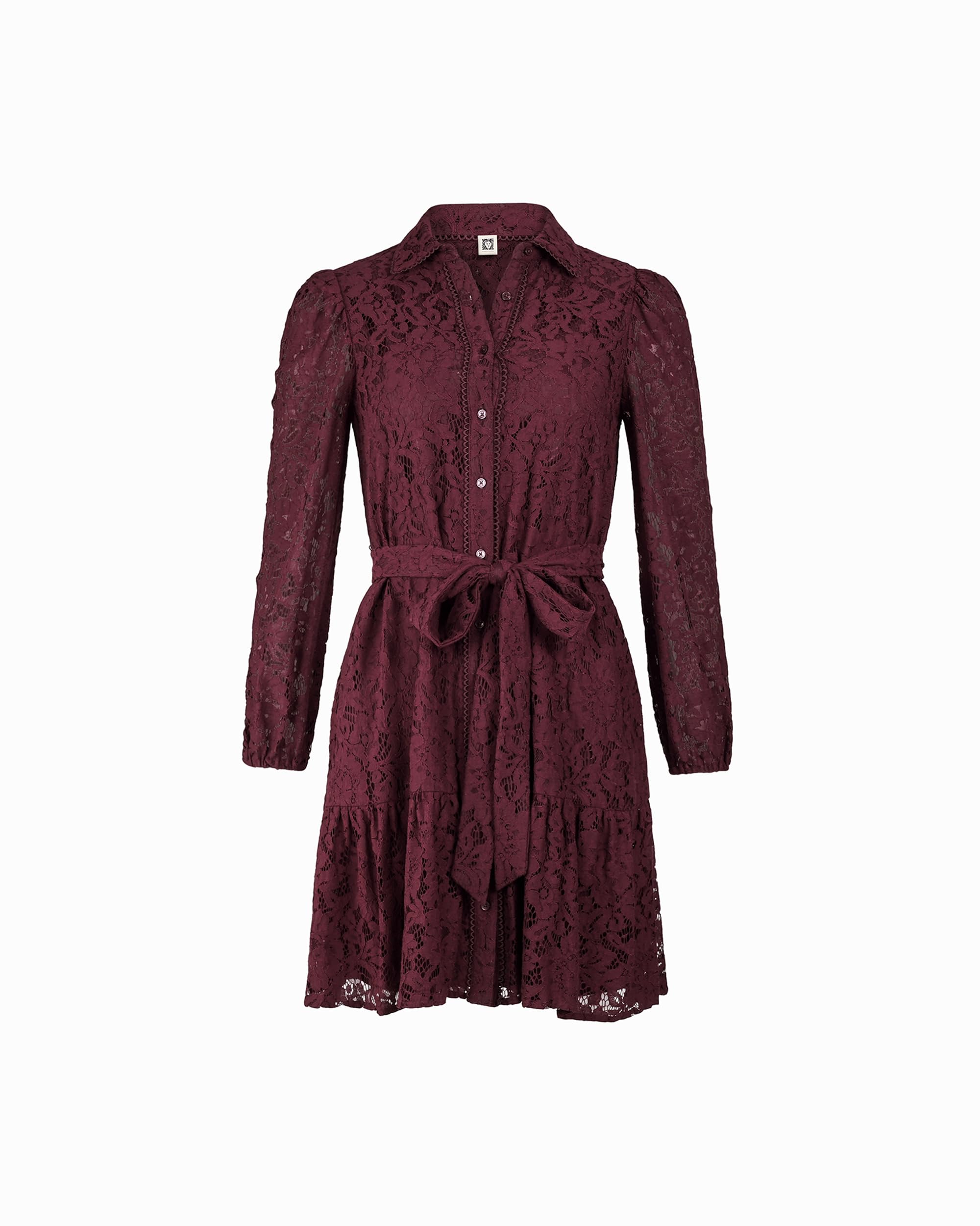 Anne Klein Womens Long Sleeve Tiered Lace Shirt Dress