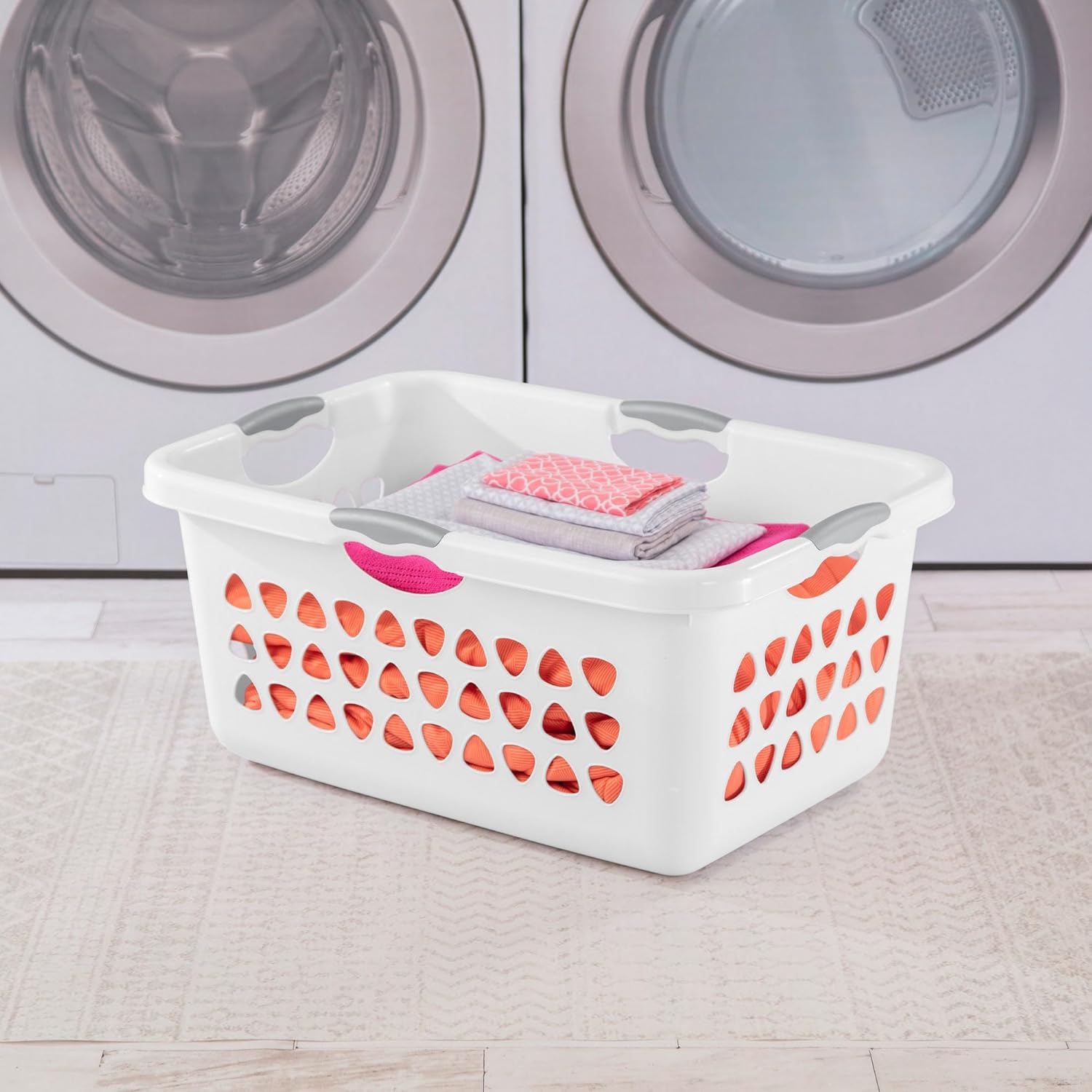 Sterilite 4-Pack 2 Bushel Ultra Laundry Basket, Rectangular Plastic Clothes Hamper, White - Ventilated Open-Top Utility Wash Bin with 4 Handles and Large Clothing Load Capacity