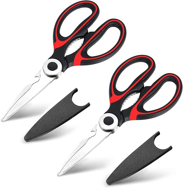 2Pcs Latest Sharp Kitchen Scissors Heavy Duty Cooking Scissors Multi-Purpose Detachable for Easy Cleaning Utility Sharp Scissors for Chicken Meat Fish Poultry Vegetables Nuts Household Necessity
